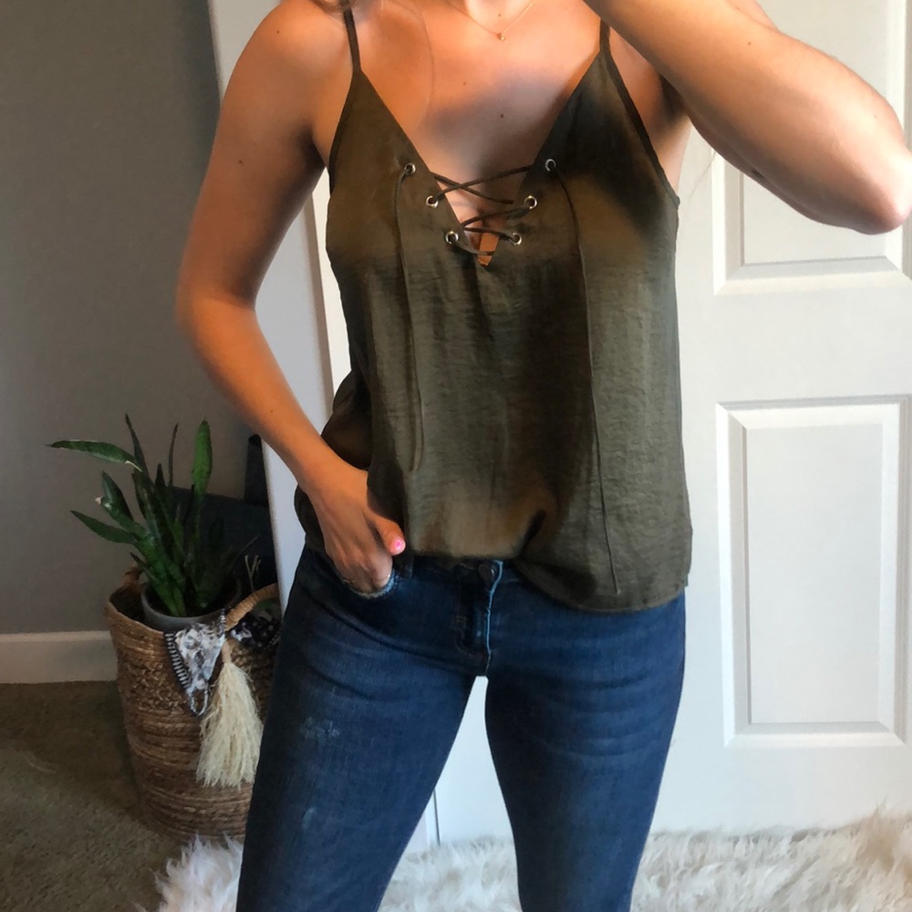 Green lace up tank
